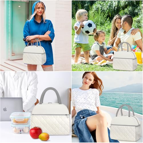 Coobiiya Lunch Box Lunch Bag for Women Men,Reusable Cute Lunch Pail bag - color: Embroidered White, size: A-regular