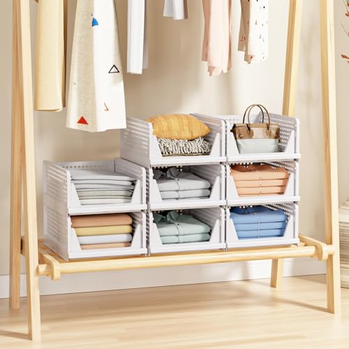 5 Pack Stackable Closet Storage Basket - Stackable Storage Bins, Multifunctional & Foldable Closet Organizer Waterproof, Wardrobe Cupboard Space-Saving Hat Storage Drawer Organizer, White - size: 5 Pack White