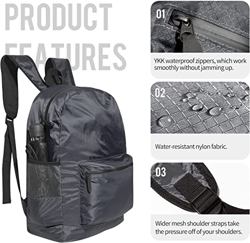 pack all 20L Lightweight Packable Backpack, Water Resistant Foldable Backpack, Travel Hiking Daypack with Waterproof Zippers (Navy Blue) - color: Navy Blue