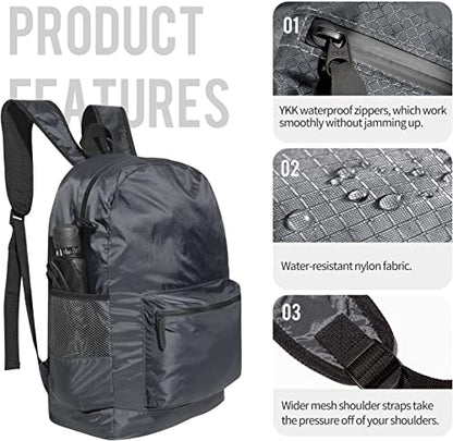 pack all 20L Lightweight Packable Backpack, Water Resistant Foldable Backpack, Travel Hiking Daypack with Waterproof Zippers (Navy Blue) - color: Navy Blue