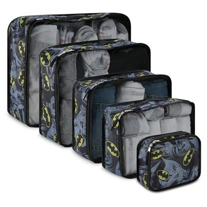 DC Comics Batman Packing Cubes - 5 Piece Travel Essentials Luggage Organizer - Suitcase Bags - Batman, Superman, Joker Cube Set for Kids, Teens Adults