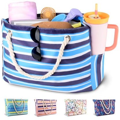 CaCTOUR Large Beach Bag Women,Beach Bags Waterproof Sandproof with Zipper Wet Pocket,Beach Tote Pool Bag for Swim Gym Travel - color: Blue