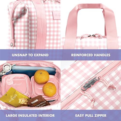 Fit & Fresh Remi Lunch Bag for Women Work – Neoprene Lunch Tote with Containers & Ice Pack, Reusable Meal Prep Lunch Box, Large Capacity, Machine Washable, Pink Gingham - color: Pink Gingham
