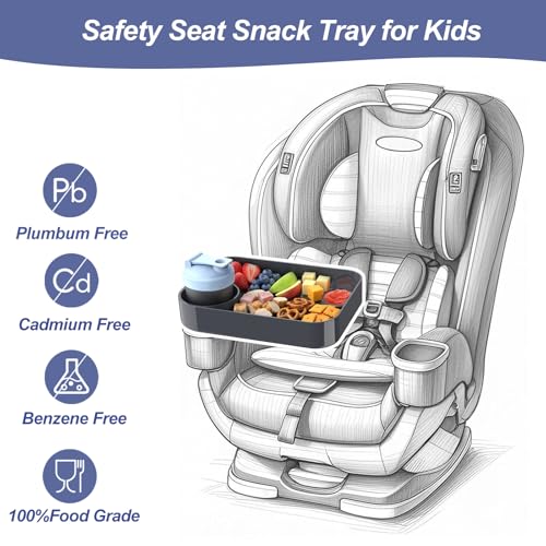 Car Seat Snack Tray for Kids, Mess-Free Square Travel Tray Cup Holder Snack Tray, Durable Car Food Tray for Toddlers, Universal Fit Kids Travel Road Trip Essentials (1, Dark Grey) - color: dark grey