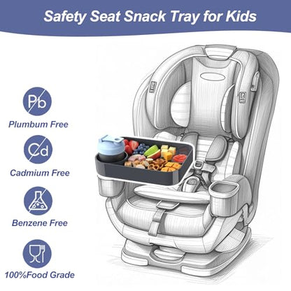 Car Seat Snack Tray for Kids, Mess-Free Square Travel Tray Cup Holder Snack Tray, Durable Car Food Tray for Toddlers, Universal Fit Kids Travel Road Trip Essentials (1, Dark Grey) - color: dark grey