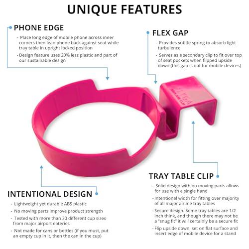 FLYGA Airplane Cup/Phone Holder Travel Accessory (Pink) Must Have Airplane Travel Essential Accessory for Flying Travel Gift Ideas