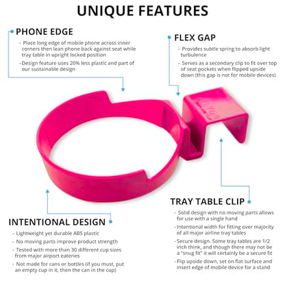 FLYGA Airplane Cup/Phone Holder Travel Accessory (Pink) Must Have Airplane Travel Essential Accessory for Flying Travel Gift Ideas