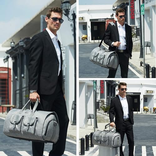 UNIQUEBELLA Convertible Garment Bag for Travel Carry on Garment Duffel Suit Bag with Shoe Compartment Weekend Flight Bag for Men - color: Grey