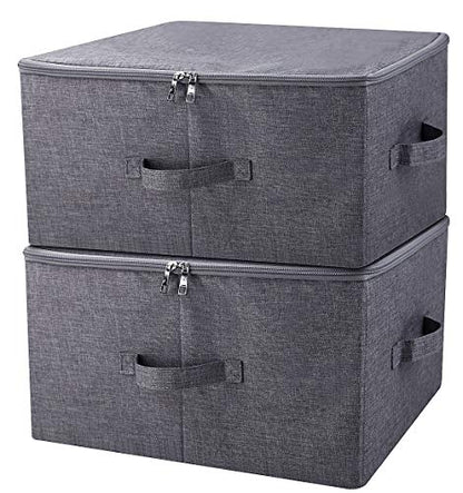 iwill CREATE PRO Pack of 2, Fabric Folding Washable Clothes Storage Boxes with Zip Lid for Wardrobe, Black Gray - color: Black Gray