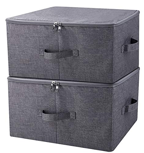 iwill CREATE PRO Pack of 2, Fabric Folding Washable Clothes Storage Boxes with Zip Lid for Wardrobe, Black Gray - color: Black Gray