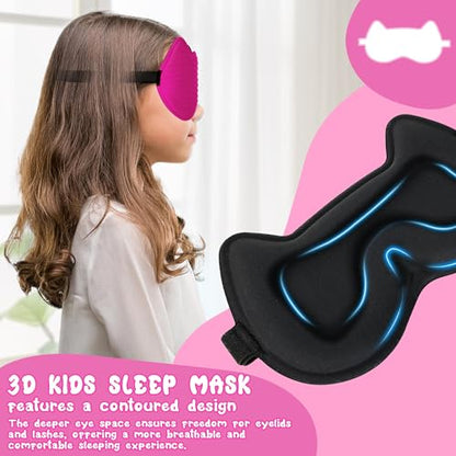 Kids Sleep Mask Eye Mask: 3D Contoured Cup Sleeping Masks, Blindfold with Adjustable Strap, Kids Eye Cover for Boys, Girls, Teens, Pressure-Free with Memory Foam Face Mask for Sleeping (Rose Red) - color: Rose Red