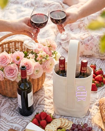 Personalized 2 Bottle Wine Gift Tote Bags w/Name- Wine Cooler Carrier for Travel, BYOB Restaurant, Wine Tasting, Party, Dinner, Gift for Wedding, Wine Lovers for Women & Men