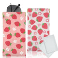 Glasses Case Soft, Eyeglass Cases for Women Portable Squeeze Top PU Leather 2 Pack Glasses Pouch with Cleaning Cloth - color: 2pcs Strawberry Flower