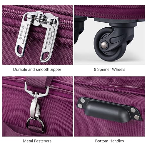 Hanke Expandable Large Suitcase 4 Wheels Lightweight Collapsible,Foldable Suitcases &Travel Bags Hand Luggage Extend 20/24/28 inch Suitcases Duffel Bag Without Telescopic Handle for Men & Women - color: Purple Upgrade Version 2