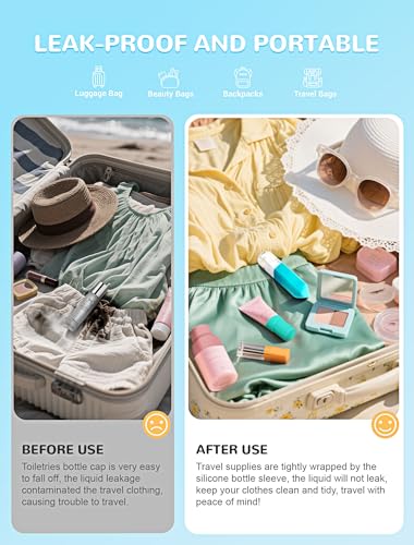 12 Pack Silicone Bottle Covers, Travel Essentials for Women Men, Elastic Sleeves for Leak Proofing, Beach Vacation Essentials, Cruise Essentials 2026, Colorful Airplane Travels Accessories