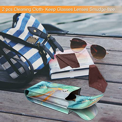 FINTIE Double Glasses Case with Carabiner Hook, Portable Vegan Leather Eyeglass Case Anti-scratch Sunglasses Pouch - color: Emerald Marble