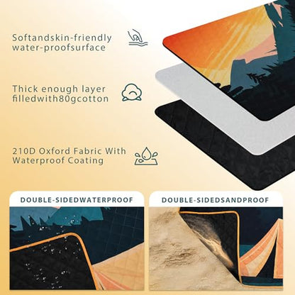 Tirrinia Picnic Blanket Waterproof, 70"x80" Extra Large Outdoor Blanket Waterproof, 3-Layer Foldable Picnic Mat with Sandproof Backing for Beach, Camping, Hiking, Park, Travel - color: Orange Sun