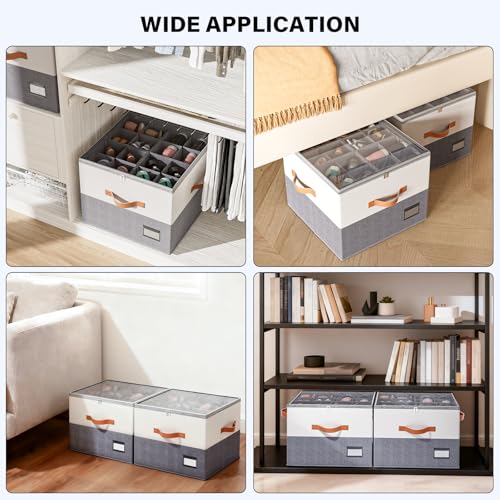 Dayacoco 2 Pack Shoe Organizer for Closet, Fits Up to 16-32 Pairs, Foldable Shoe Storage Organizer, Shoe Containers with Clear Cover, Large Shoe Boxes Boot Storage, Adjustable Dividers