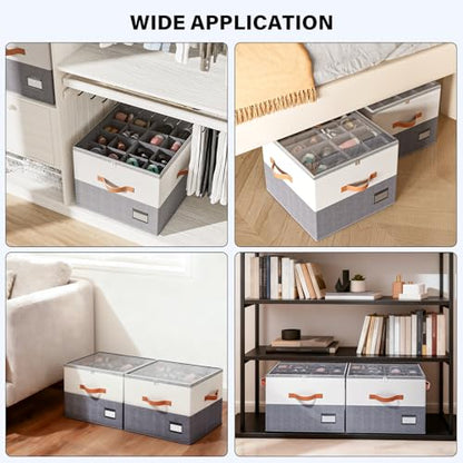 Dayacoco 2 Pack Shoe Organizer for Closet, Fits Up to 16-32 Pairs, Foldable Shoe Storage Organizer, Shoe Containers with Clear Cover, Large Shoe Boxes Boot Storage, Adjustable Dividers