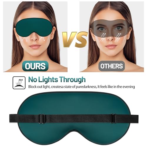 Sleep Mask, Silk Eye Mask for Sleeping with Adjustable Strap, Satin Blackout Sleeping Eye Mask for Men&Women, Comfortable Blindfold Eyeshade for Night Sleep (Dark Green) - color: Green