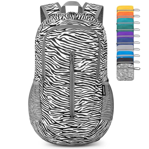 ZOMAKE Ultra Lightweight Packable Backpack 25L - Foldable Hiking Backpacks Water Resistant Small Folding Daypack for Travel(Zebra print) - color: Zebra Print