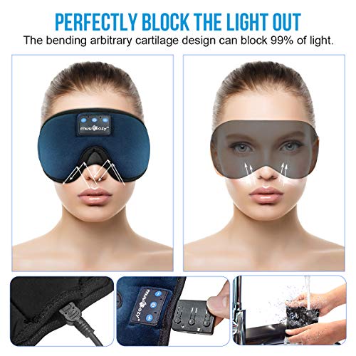 MUSICOZY Sleep Headphones, Bluetooth 5.4 Sleep Mask Headband Headphones Sleeping Eye Mask, Wireless Music Earbuds Earphones with HD Ultra-Thin Stereo Speakers for Side Sleepers Men Women - color: Navy Blue