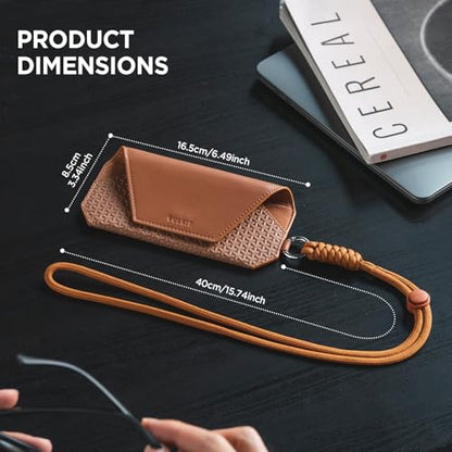 VULKIT Portable Leather Eye Glasses Case for Women & Men, Slim Sunglass Case, Unisex Eyeglass Case - color: Brown With Lanyard