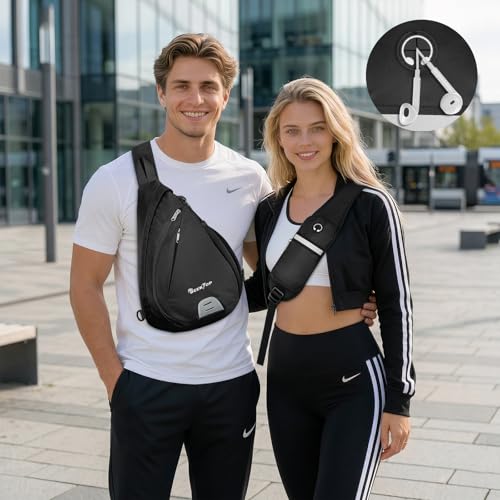 Seektop Anti Theft Crossbody Bag for Women RFID Blocking Waterproof Sling Backpack Lightweight 400D Nylon Small Chest Pack Shoulder Bag for Travel Hiking Commuting Men Black - color: Black