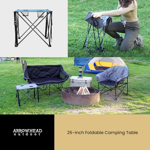 ARROWHEAD OUTDOOR 26” (66cm) Portable Camping Folding Table, 2 Cup Holders, Square, Carrying Case, Steel Frame, High-Grade 600D Canvas - color: Blue