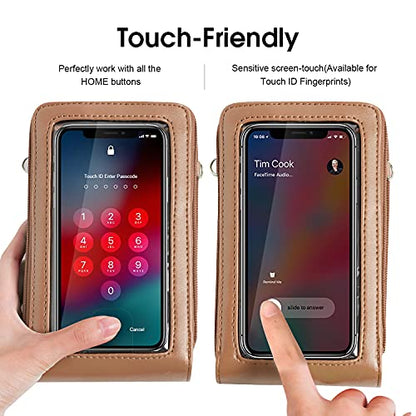 Crossbody Cellphone Purse Women Touch Screen Bag RFID Blocking Wallet Handbag Shoulder Strap - color: Tan-small, size: Small
