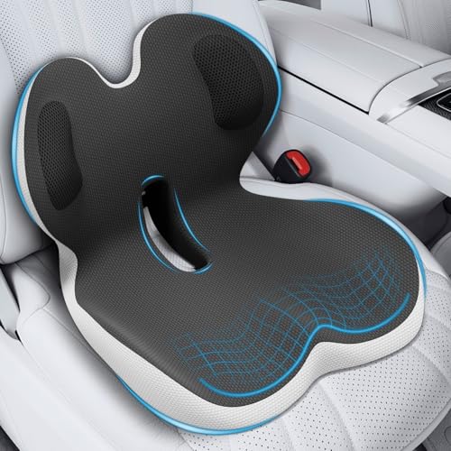 Trucker Seat Cushion, Car Seat Cushions with Lumbar Support Pillow, Ergonomic L-Shaped Orthopedic Memory Foam Pad for Long Driving Back Pain Sciatica Relief, Drivers Office Workers (Black+LGrey) - color: Black+lgrey