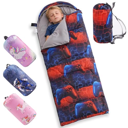 tuphen Kids Sleeping Bag - 50-77℉ 3-Season Waterproof Sleeping Bag for Boys & Girls, Lightweight 2.2 lbs Camping Gear with Compression Bag Ideal for Camping, Hiking, Indoor - color: Blue&Red