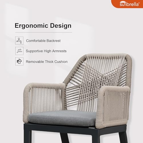 PURPLE LEAF 9 Pieces Patio Dining Set Aluminum Modern Rectangular Table and Rattan Arm Chairs with Cushions for Kitchen Porch Garden Outdoor Furniture Sets, Beige and Dark Grey - color: Beige/Dark Grey-high Armrest, size: 9 PCS, style: Rectangular