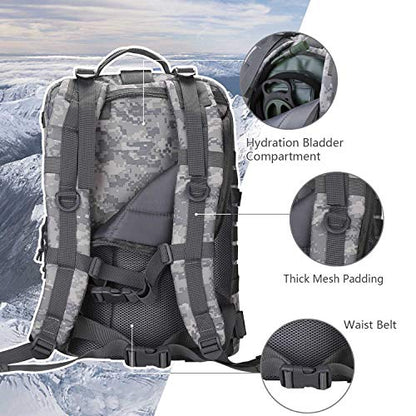 Hannibal Tactical MOLLE Assault Backpack, Tactical Backpack Army Military Camping Rucksack, 3-Day Pack Travel Trip w/USA Flag Patch, D-Rings, ACU Camo - color: Acu Camo