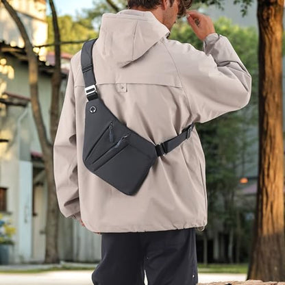 Anti Theft Crossbody Bags for Women Men, Multi-Pocket Shoulder Bag, Slim Sling Bags with 2 RFID Blocking Card - color: Right Shoulder-black