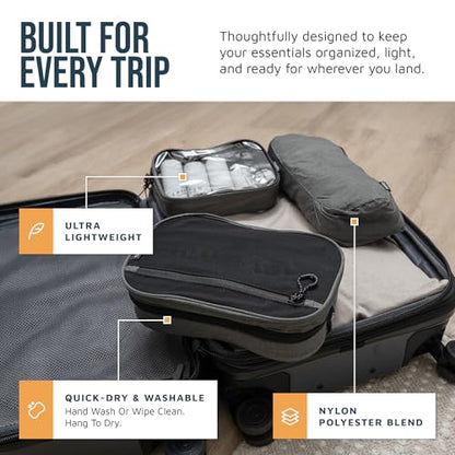 Toiletry Bag Kit 3 Piece Set: Hanging Travel Toiletry Bag + 311 TSA Cosmetic Liquid Bag + Accessory Organizer Pouch - color: Grey