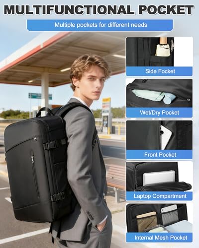 VGCUB Vacuum Backpack Travel with Suit Bag and Air Pump Compression Vacpack Carry on Flight Approved Daypack Laptop Space Saver Garment Bags for Travel Storage with Vacuum System Women Men Black - color: B14-black With Electric Pump, style: X-large