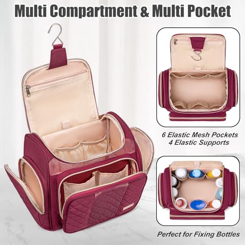 Large Toiletry Bag for Women Men,Bathroom Bag,Water Resistant Shower Bag,Makeup Bag,Toiletry Bags for Traveling,Hanging Toiletry Bag with Transparent Waterproof Phone Pocket (Wine Red) - color: Wine Red