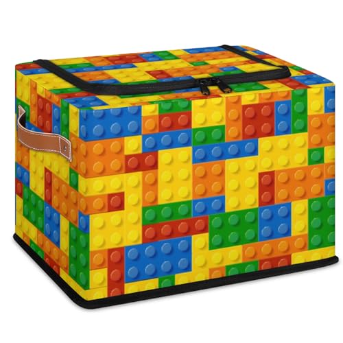 Storage Bins With Zipper Lid, Collapsible Trunk Organizer, Car Organizers and Storage Bins with Lids, Decorative Storage Boxes with Handle, Home Storage Baskets (Colorful Building Blocks) - color: Colorful Building Blocks