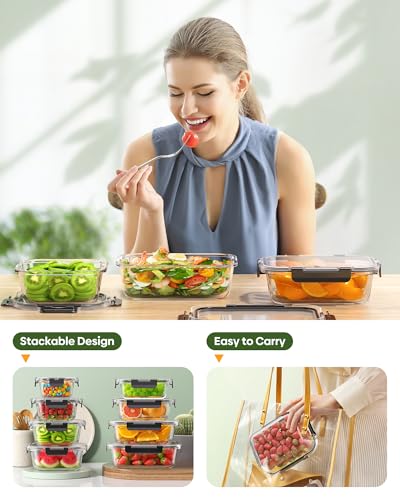 KEMETHY 40 PCS Glass Food Storage Containers with Lids(20 Container & 20 Lid), Borosilicate Glass Meal Prep Containers for Kitchen Storage and Organization, BPA-Free, Leak Proof, Reusable