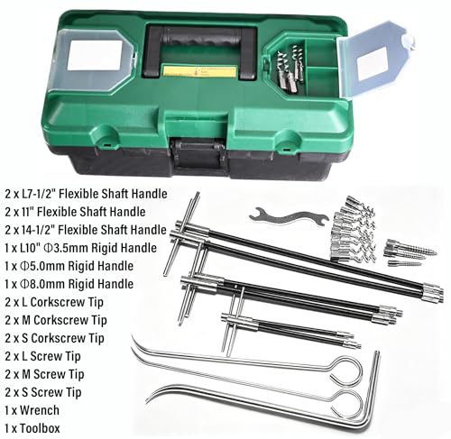 23pcs Packing Puller Kit, Stainless Steel Gland Packing Extractor Set with Flexible Shafts & Corkscrew Pulling Hooks for Valve Maintenance Industrial Seal Removal Tools with Toolbox, Removable Tips