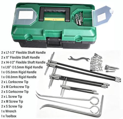 23pcs Packing Puller Kit, Stainless Steel Gland Packing Extractor Set with Flexible Shafts & Corkscrew Pulling Hooks for Valve Maintenance Industrial Seal Removal Tools with Toolbox, Removable Tips