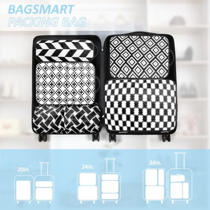 Geometrical abstract Compression Packing Set (7 Piece) - Quick-Dry Organizer Cubes Packing - Travel Essential Bag for Clothes Shoes Cosmetics Toiletry - color: Black-12