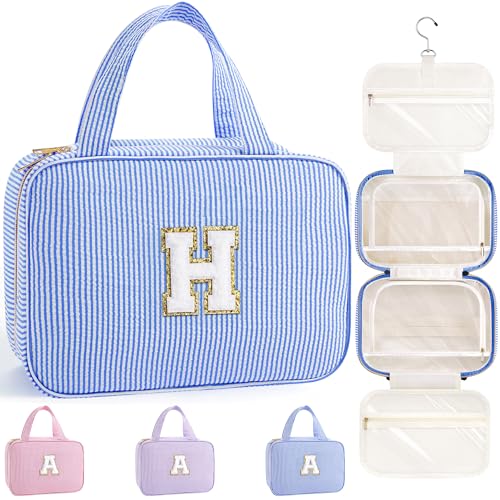 TOPEAST Travel Toiletry Bag for Women - Hanging Toiletry Bag, Personalized Initial Toiletry Bags for Traveling Women, Portable Travel Toiletry Bag for Toiletries, Cosmetics - Letter H, Blue - color: Blue, style: H