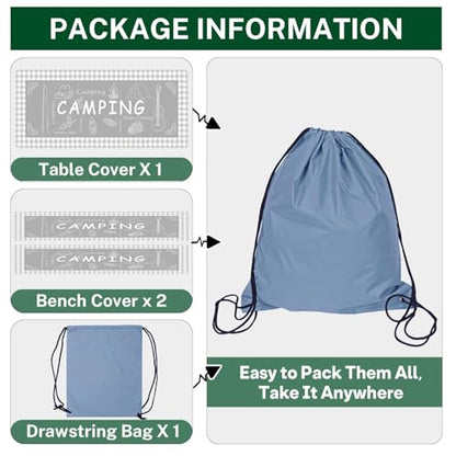 Picnic Table Cover with Bench Covers Elastic Edges, Grey Camper Fitted Table Cover, Outdoor Patio Camping Essentials 72 Inch 3PCS, Waterproof Camping Fitted Tablecloth with Drawstring Bag - color: Grey, size: 72in