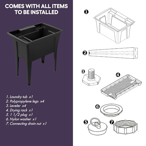32” Utility Sinks for Laundry Room, Garage, Garden, Basement – Noah William Home Indoor and Outdoor Polypropylene Basement Wash Tub - No Faucet Included (Black) - color: Black, size: 32" - 25.6 gal