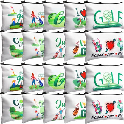 Eccliy 20 Pcs Golf Makeup Bag Golfer Cosmetic Bag Canvas Gifts Golf Accessories for Girls Toiletry Pouch with Zipper for Women Team Party - size: 8 x 5 Inch, style: Golf