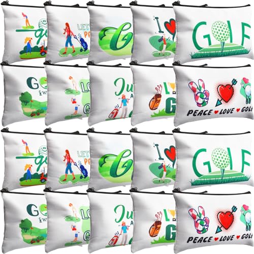 Eccliy 20 Pcs Golf Makeup Bag Golfer Cosmetic Bag Canvas Gifts Golf Accessories for Girls Toiletry Pouch with Zipper for Women Team Party - size: 8 x 5 Inch, style: Golf