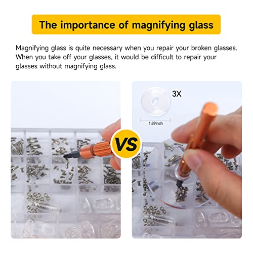 Upgraded All-in-One Magnetic Eyeglass Repair kit with Magnifying Glass, Repair Tool Kit with 12 Interchangeable Screwdriver Bits, Nose Pads, Screws and Tweezer for Eyeglass, Sunglass, Watch, Laptop