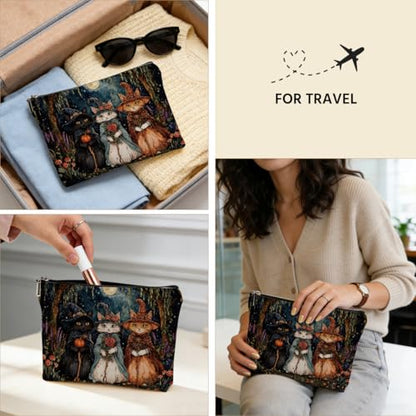 Retro Night Cat Wizard Makeup Bag, Cats Gifts Cosmetic Makeup Pouches with Zipper Travel Office Makeup Cosmetic Bags, Toiletry Organizer Pouch, Cat Lover Gifts for Cats Lovers - color: Multicolor 0004